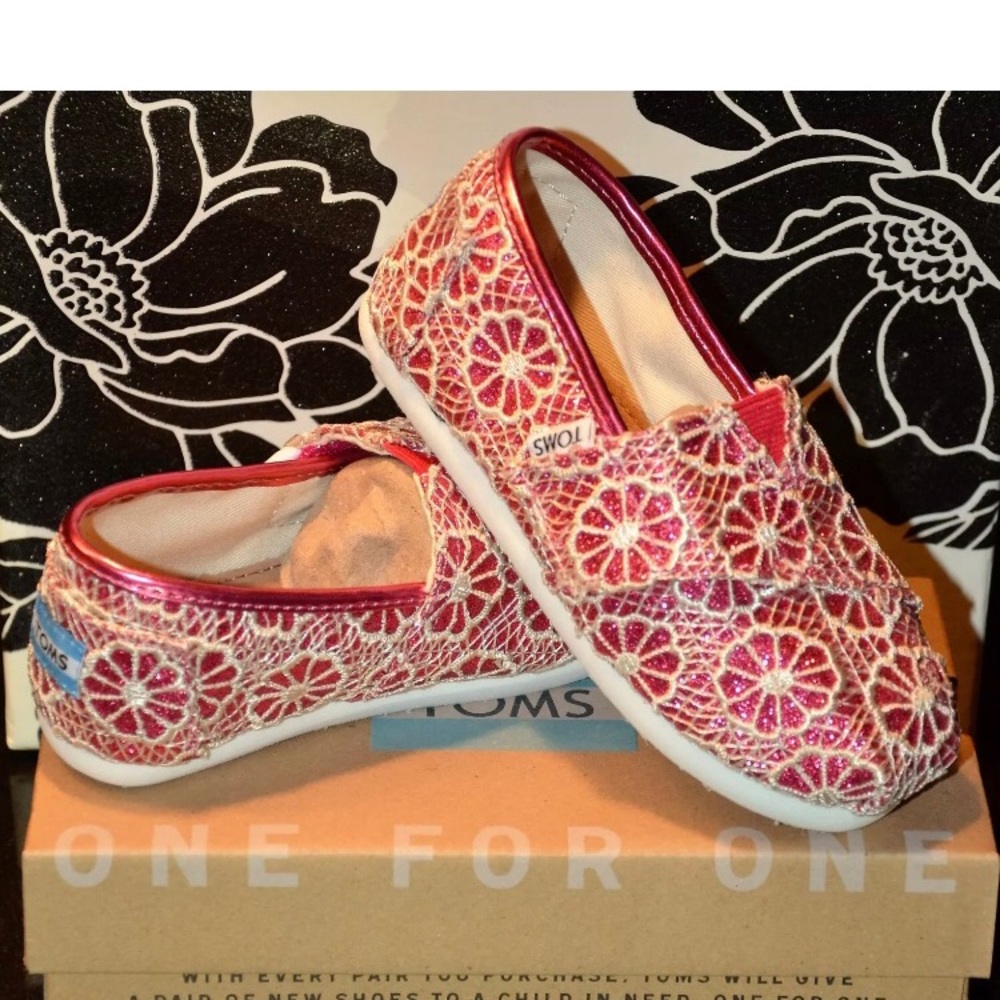 Tiny Toms 'Classic - Crochet' Glitter Slip-On - Pink/Coral - Size 2 Toddler~ New
